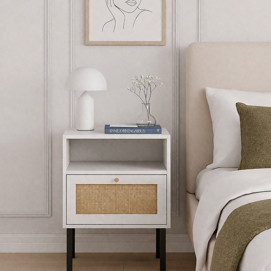 Aimara Rectangular Nightstand with Rattan Door